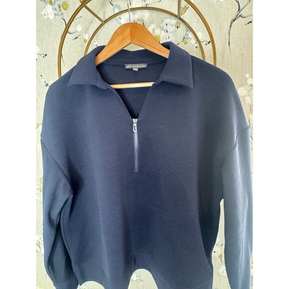 Adrianna Papell Navy Blue Long Sleeve Quarter Zip with Collar - Size Large - Picture 4 of 7